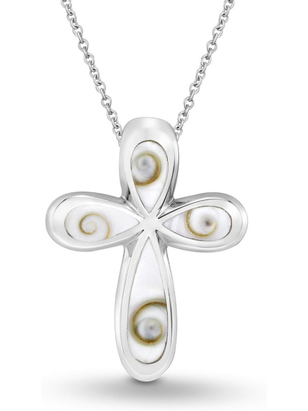 Sterling Silver Cross Pendant Necklace with Unique Shiva Shell Design | 18